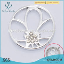 Flor de alta calidad 22mm con cristal de aleación de plata joyería de las placas de la ventana para los lockets flotantes